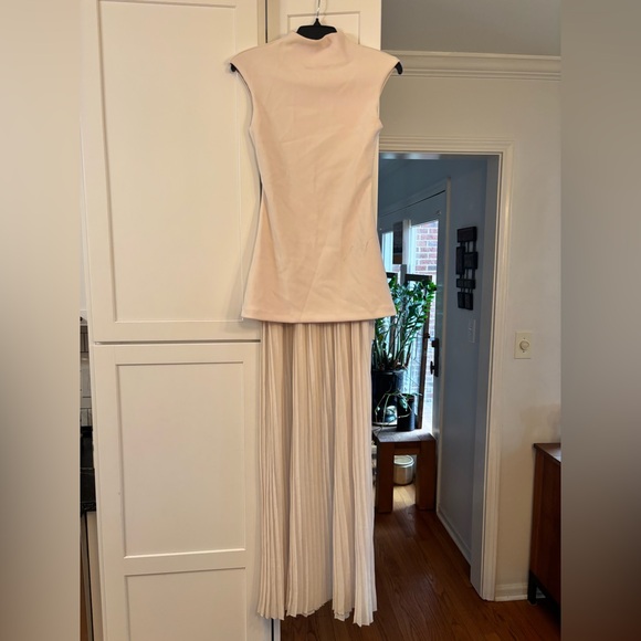 Naked Wardrobe Funnel Neck Mixed Media Maxi Dress in cream off white - Picture 3 of 8